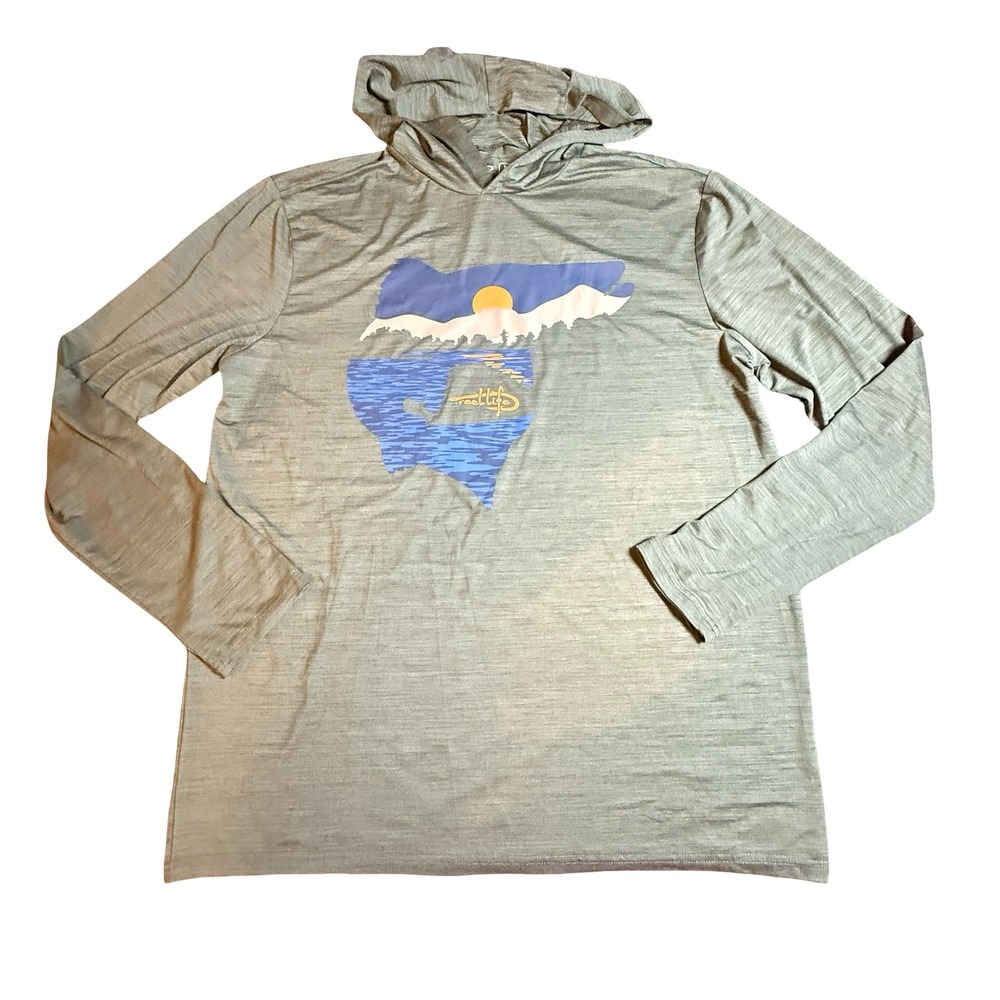 Reel Life Mens Large Green Heathered Performance Sun Hoodie Graphic Long Sleeve